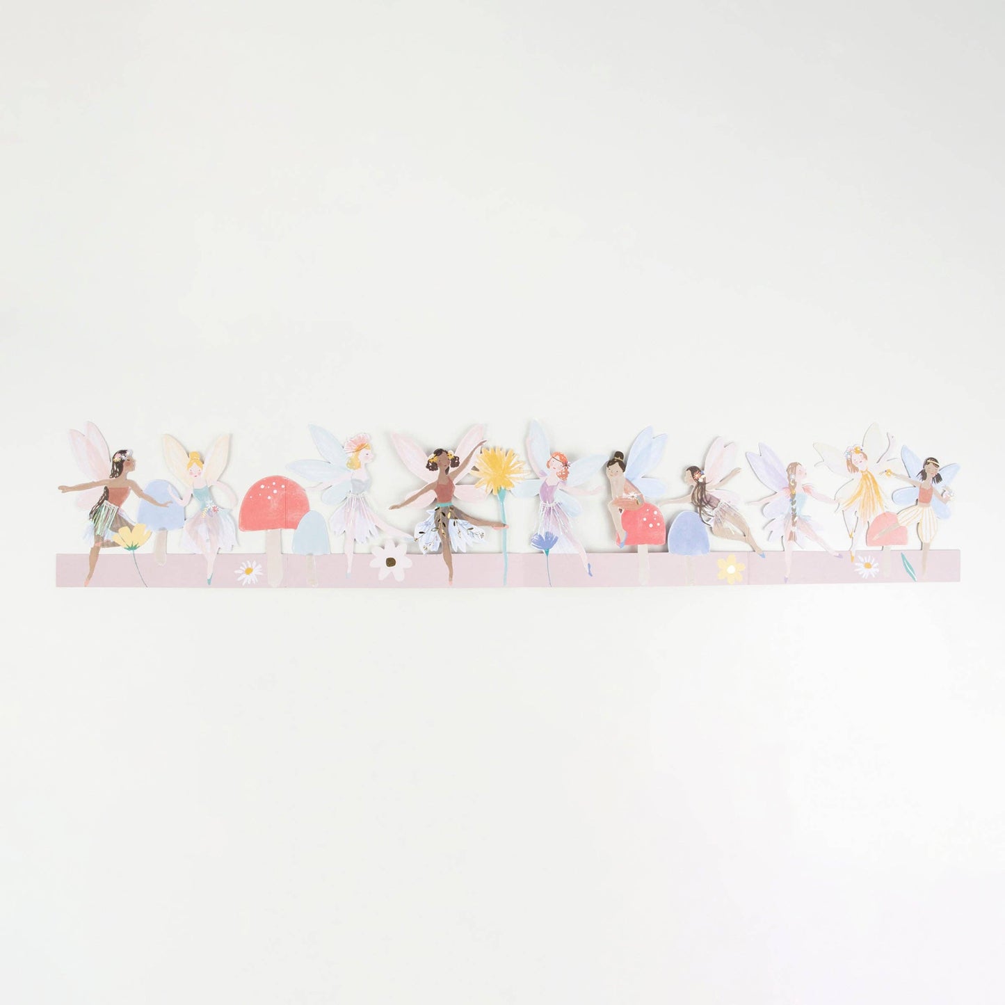 Decorative border with cartoon fairies on a white background