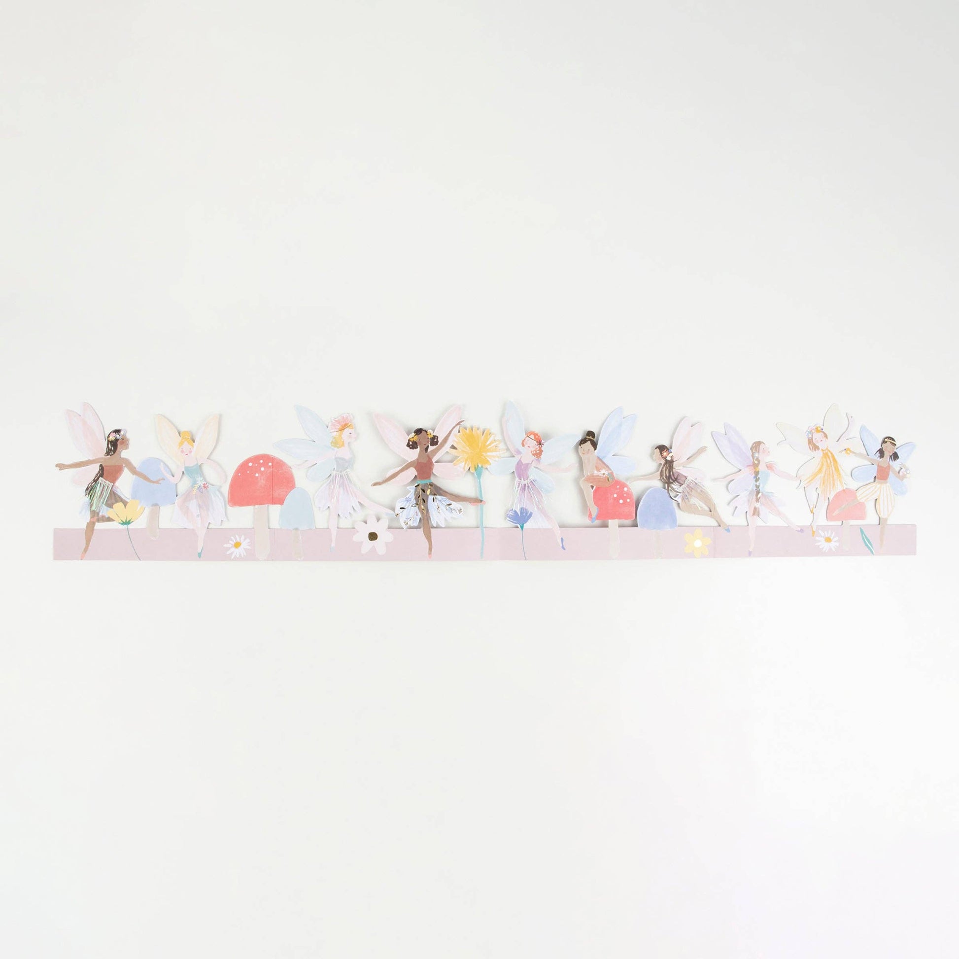 Decorative border with cartoon fairies on a white background