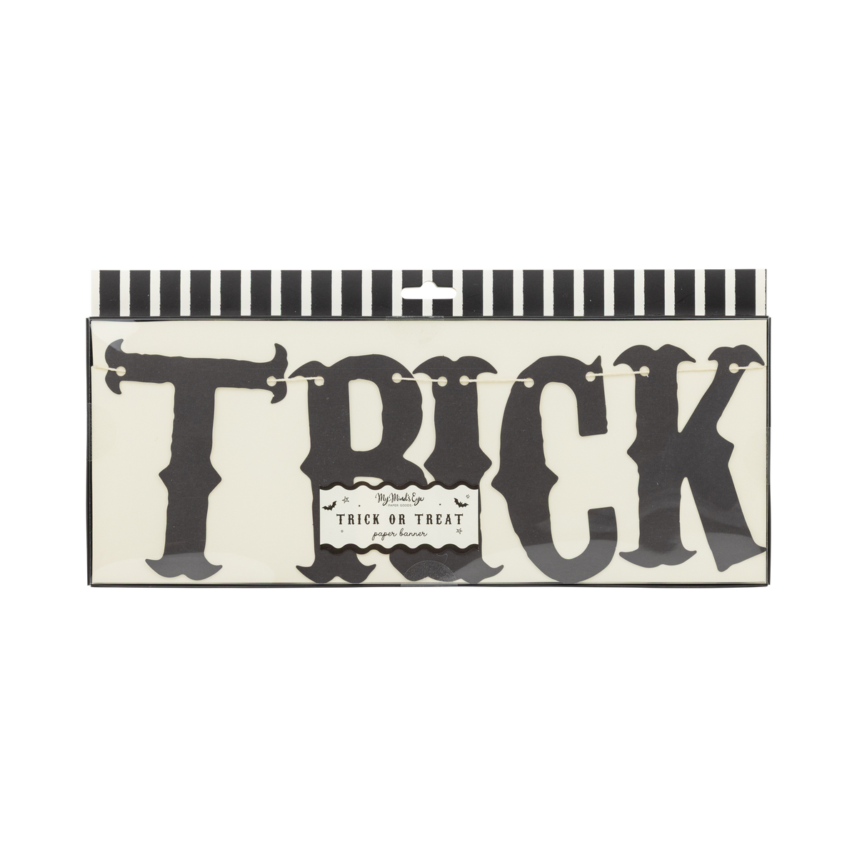 Halloween-themed candy box with 'TRICK OR TREAT' text and decorative elements on a white background.