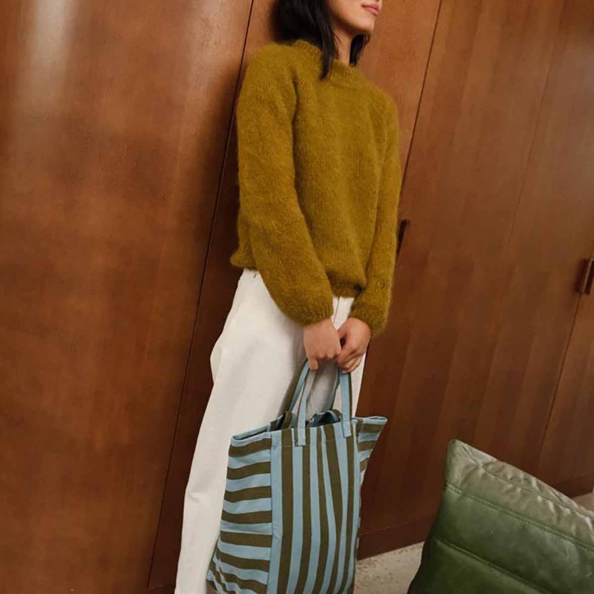 ELISABETH TOTE BAG STRIPES OLIVE / BLUE