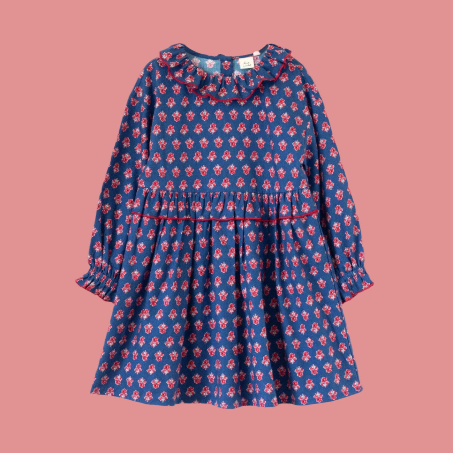 Girls' Ruffle Collar Dress in Long Sleeves | Red and Navy