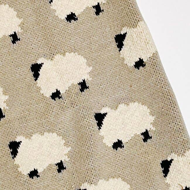 Furry Sheep - Organic Cotton Jacquard Knit Baby Blanket