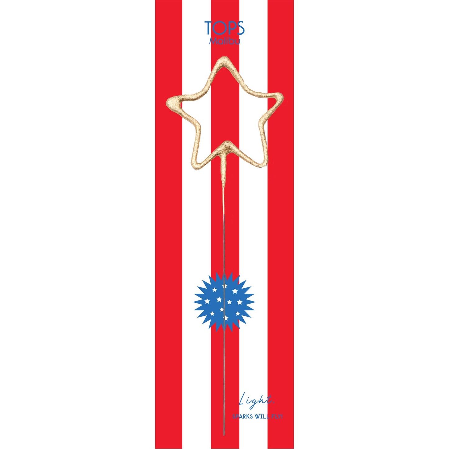 Star-shaped hair clip on a red and white striped background with 'Tops' branding.