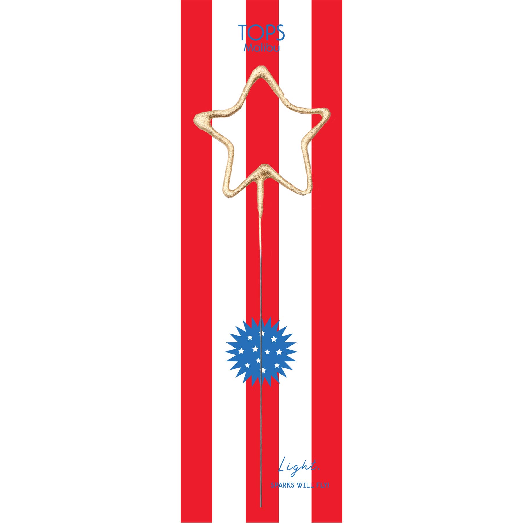 Star-shaped hair clip on a red and white striped background with 'Tops' branding.