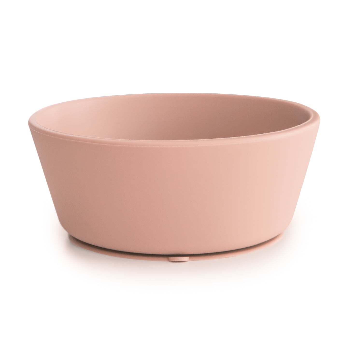 Pink silicone suction bowl on a white background