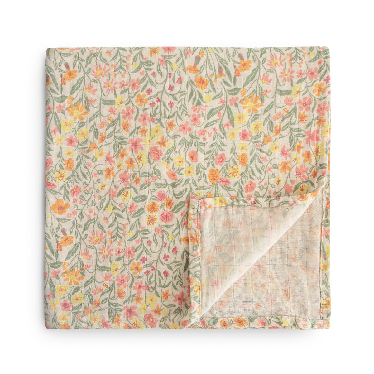 Floral patterned baby receiving blanket on a white background