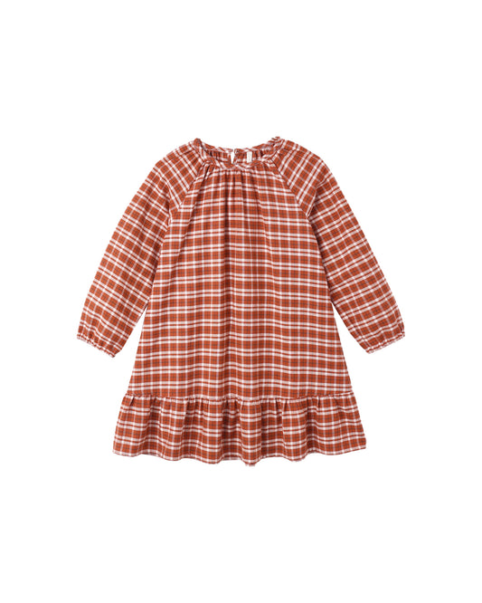 Red plaid nightgown for children on a white background