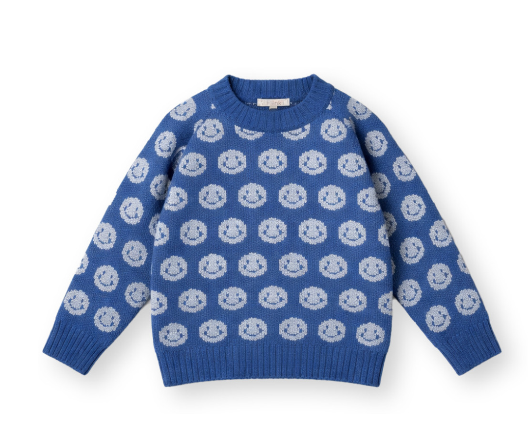 Blue smiley face crewneck sweater for children