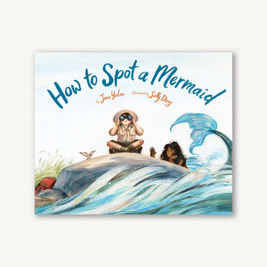Book cover of 'How to Spot a Mermaid' with illustrations of a boy and girl on a rock with waves.