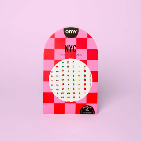 Pack of stickers with a pink and red checkered design on a light purple background