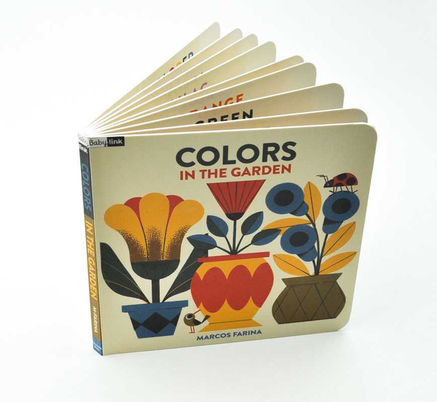 Children's book titled 'Colors in the Garden' by Marcos Farina on a white background