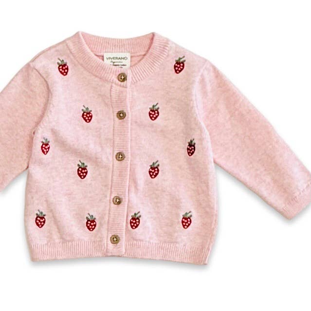 Strawberry Embroidered Knit Baby Cardigan (Organic Cotton)