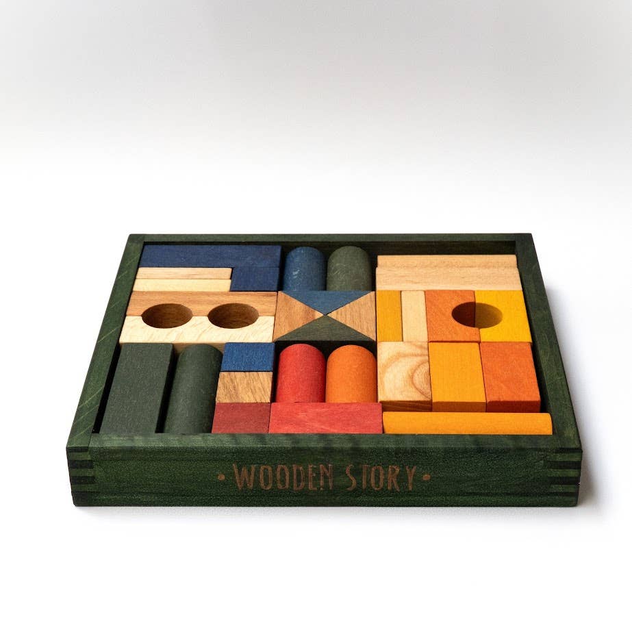Wooden Blocks in Green Tray