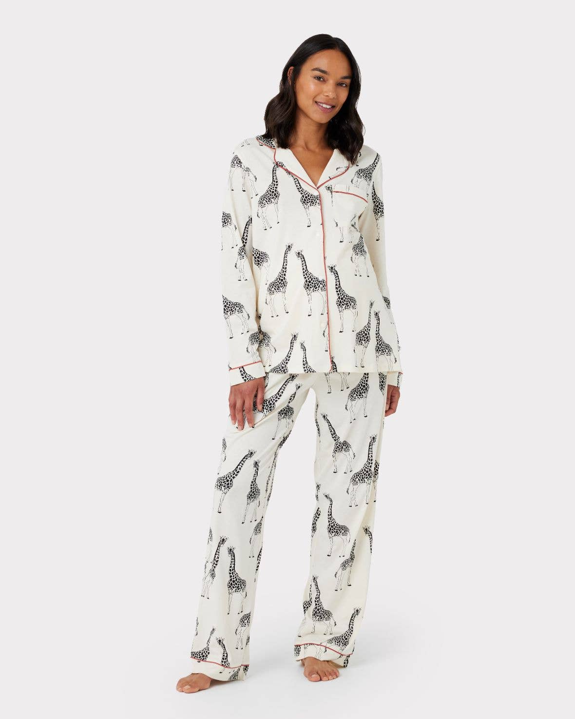 Maternity Organic Cotton Cream Giraffe Print PJ Set