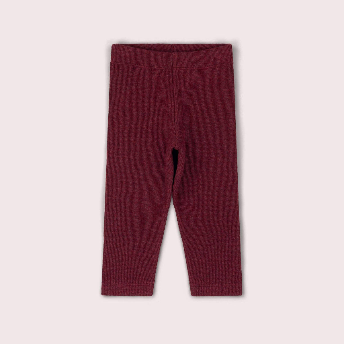 Burgundy waffle-textured children's leggings laid flat.