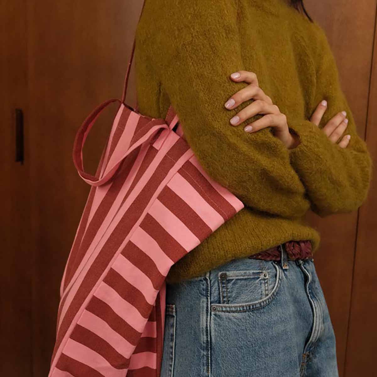 ELISABETH TOTE BAG STRIPES BRICK / PINK