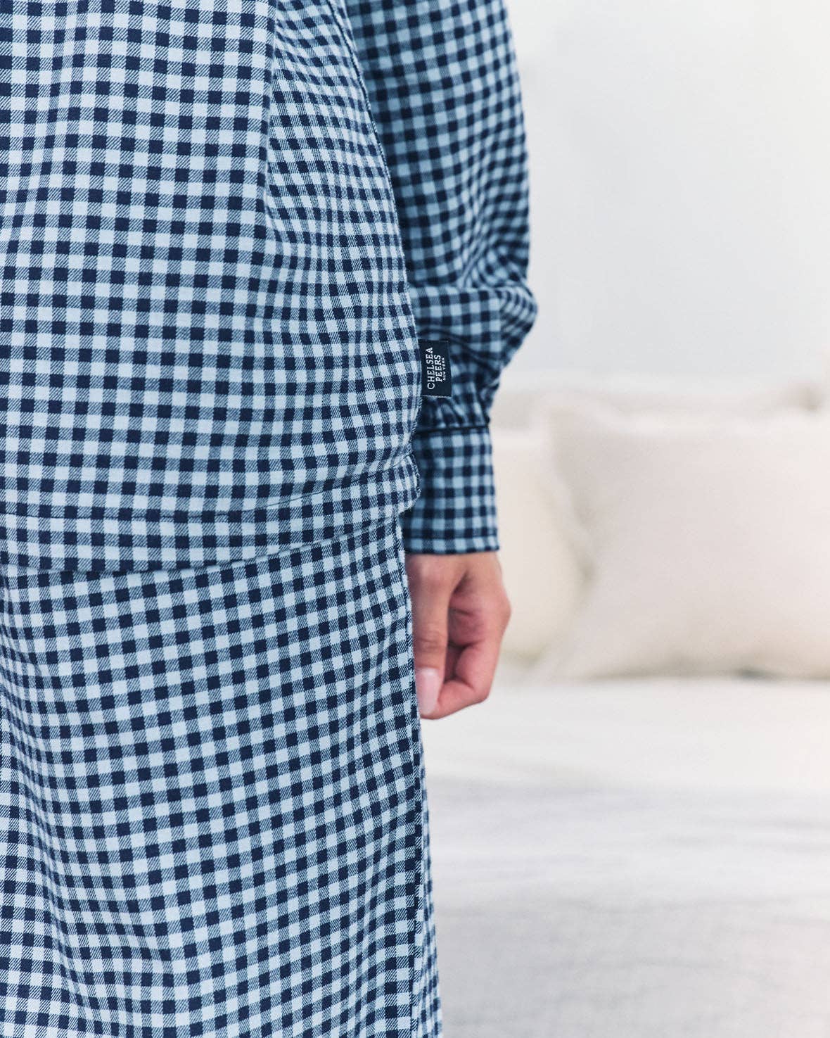 Organic Cotton Gingham Check Long Pyjama Set - Blue