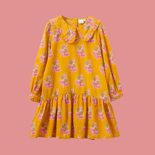 Wide Collar Dress | Mustard Floral