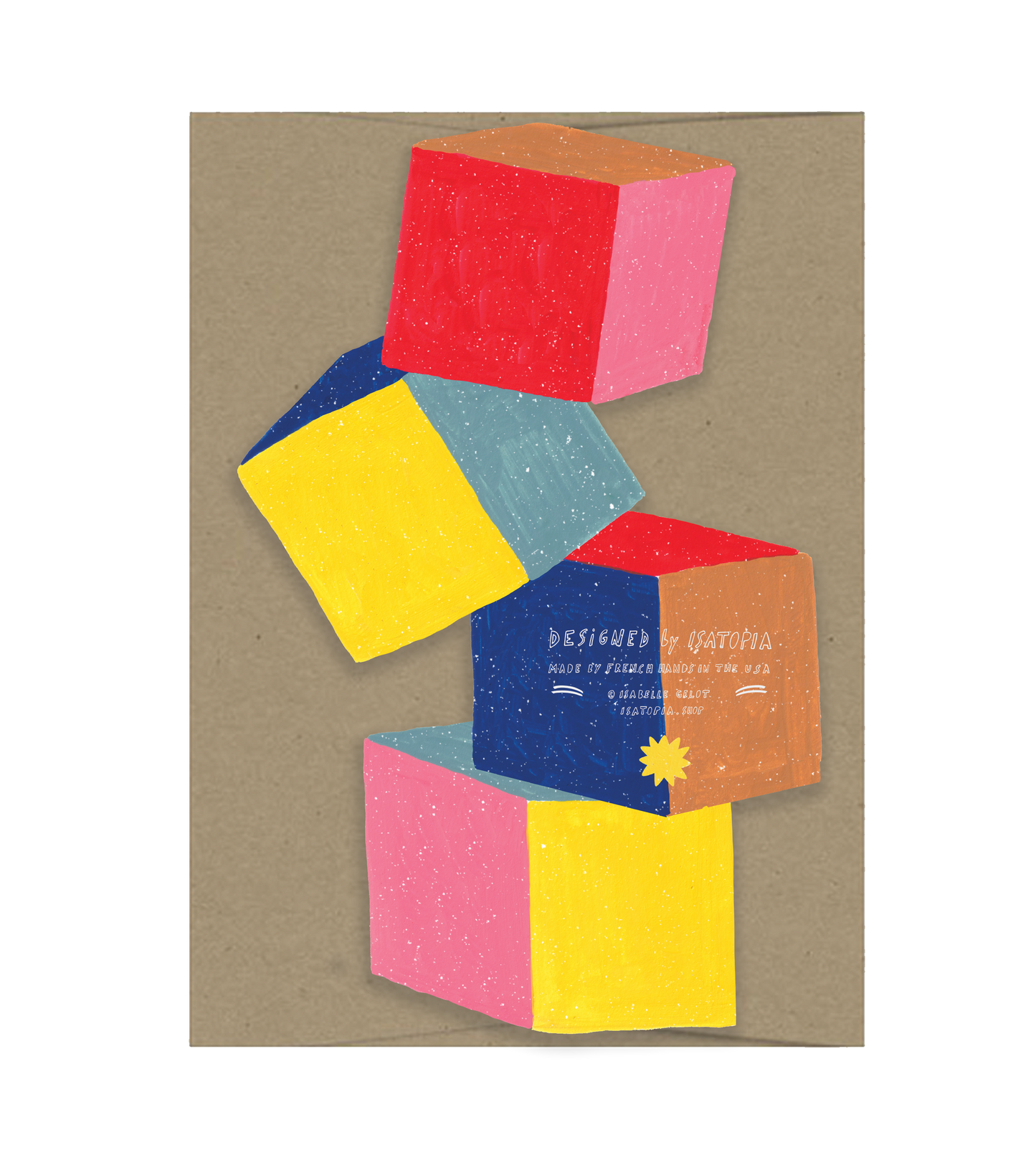 Colorful geometric shapes on a brown card