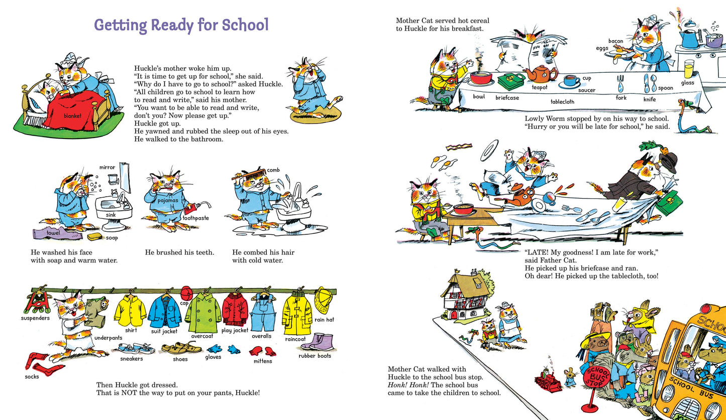 Comic strip titled 'Getting Ready for School' with cartoon characters and text.