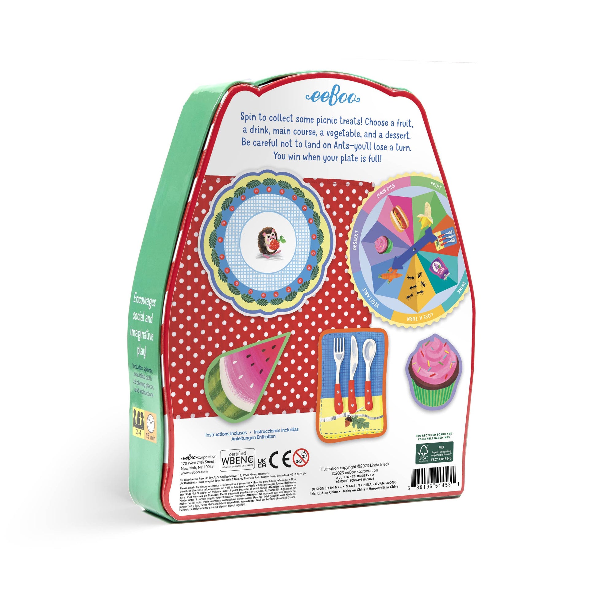 Back of a children's toy packaging with colorful graphics and text.