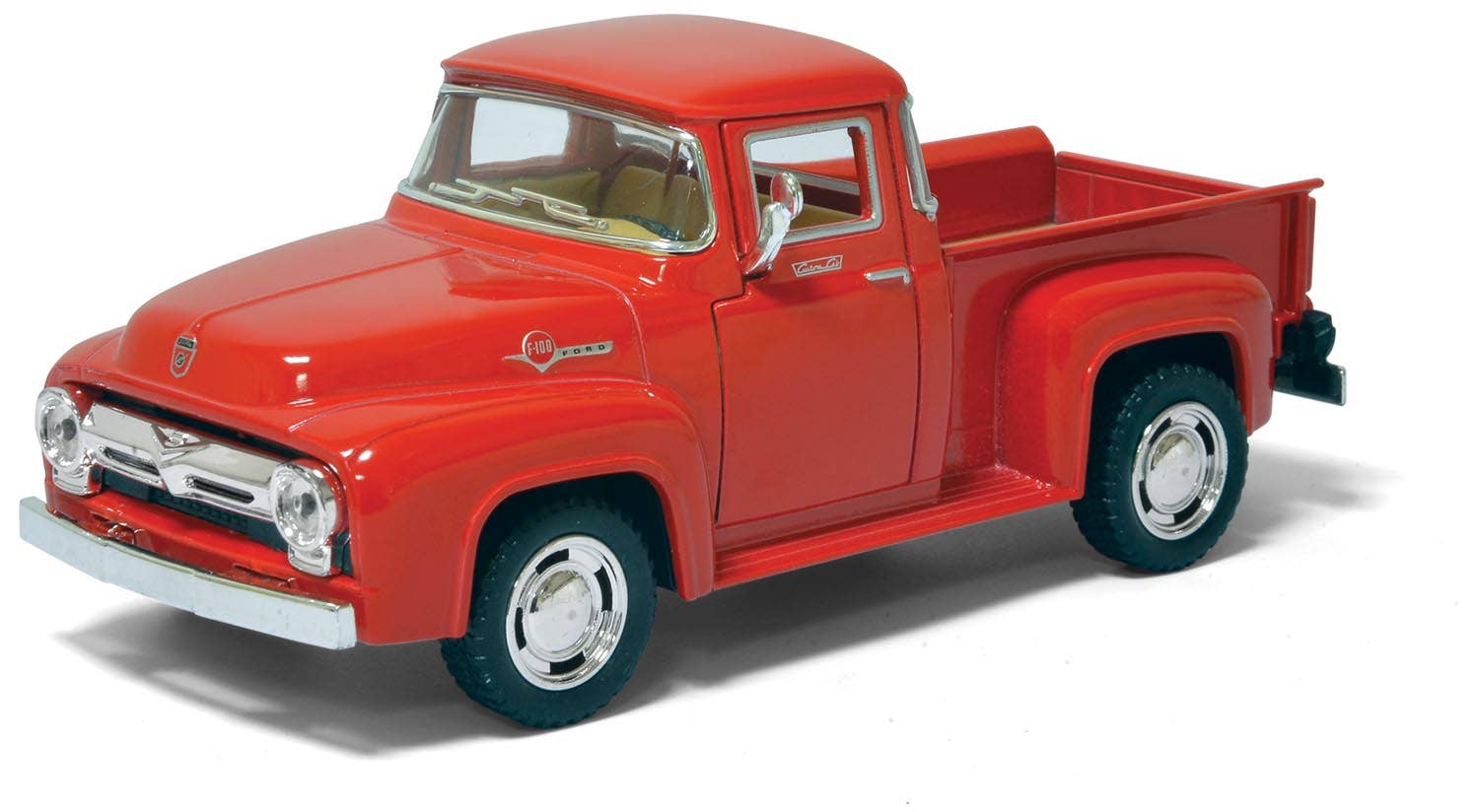 Model of a red vintage truck on a white background