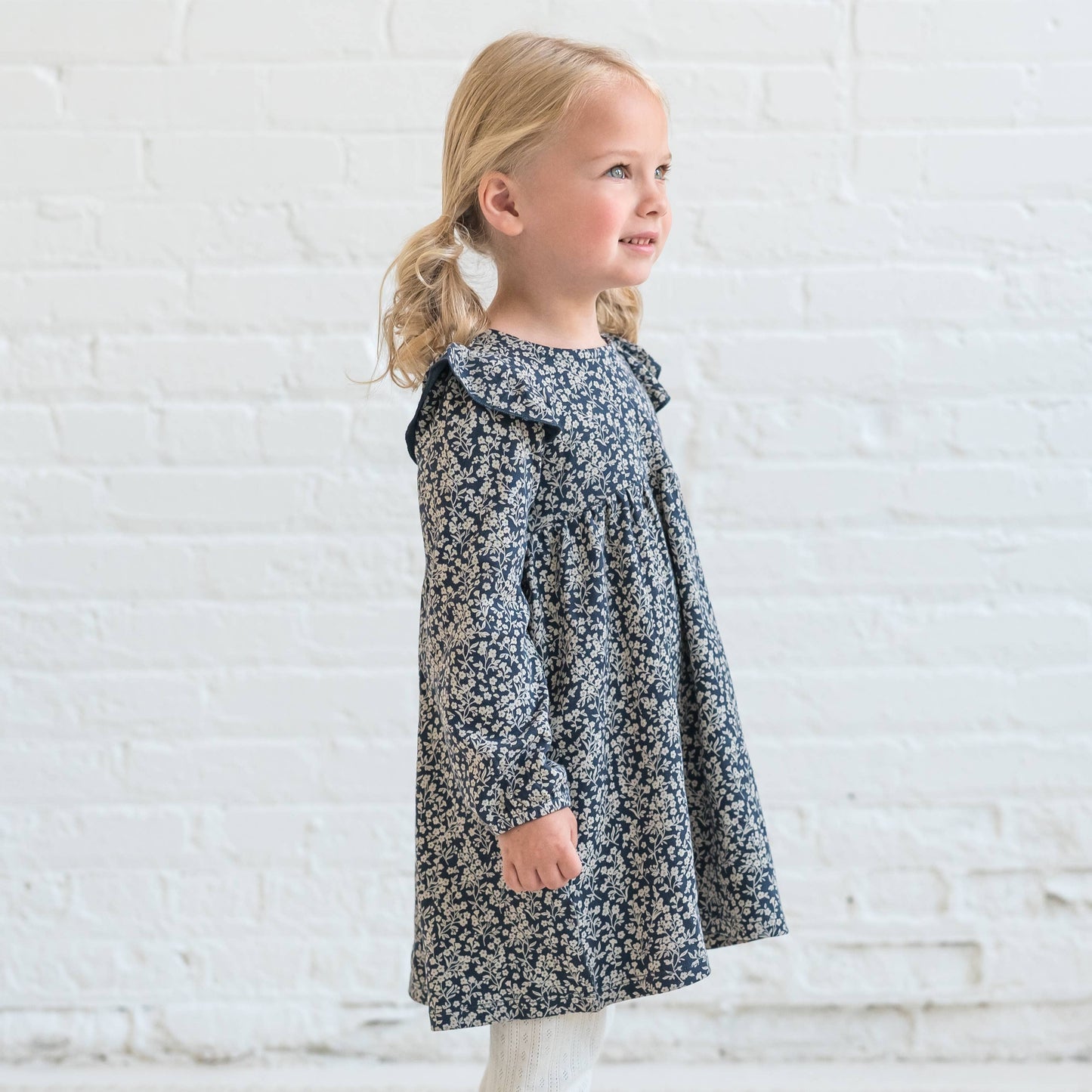 Mika Ruffle Long Sleeve Dress - Chicory Floral / Navy