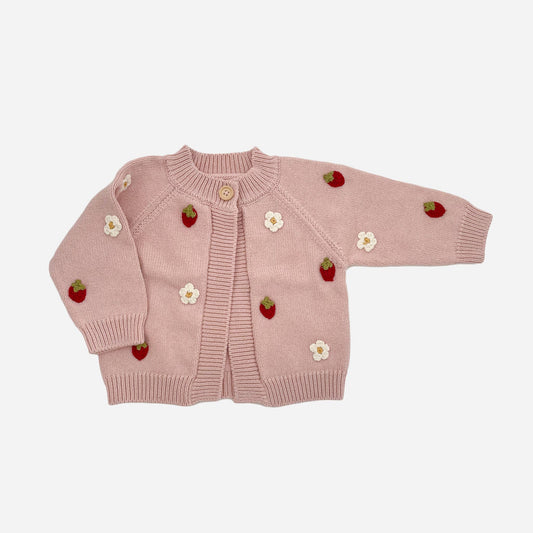 Cotton Strawberry Flower Cardigan, Blush Baby Sweater Summer