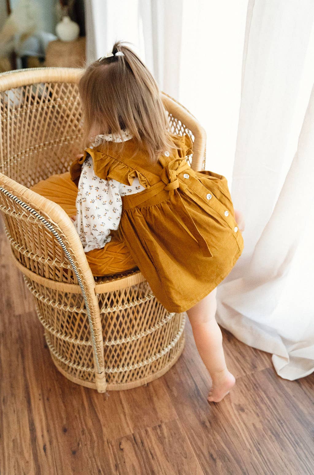 Corduroy Pinafore Baby Dress + Floral Shirt SET (Organic)