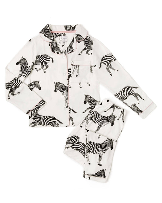 Kids' White Zebra Print Long Pyjama Set