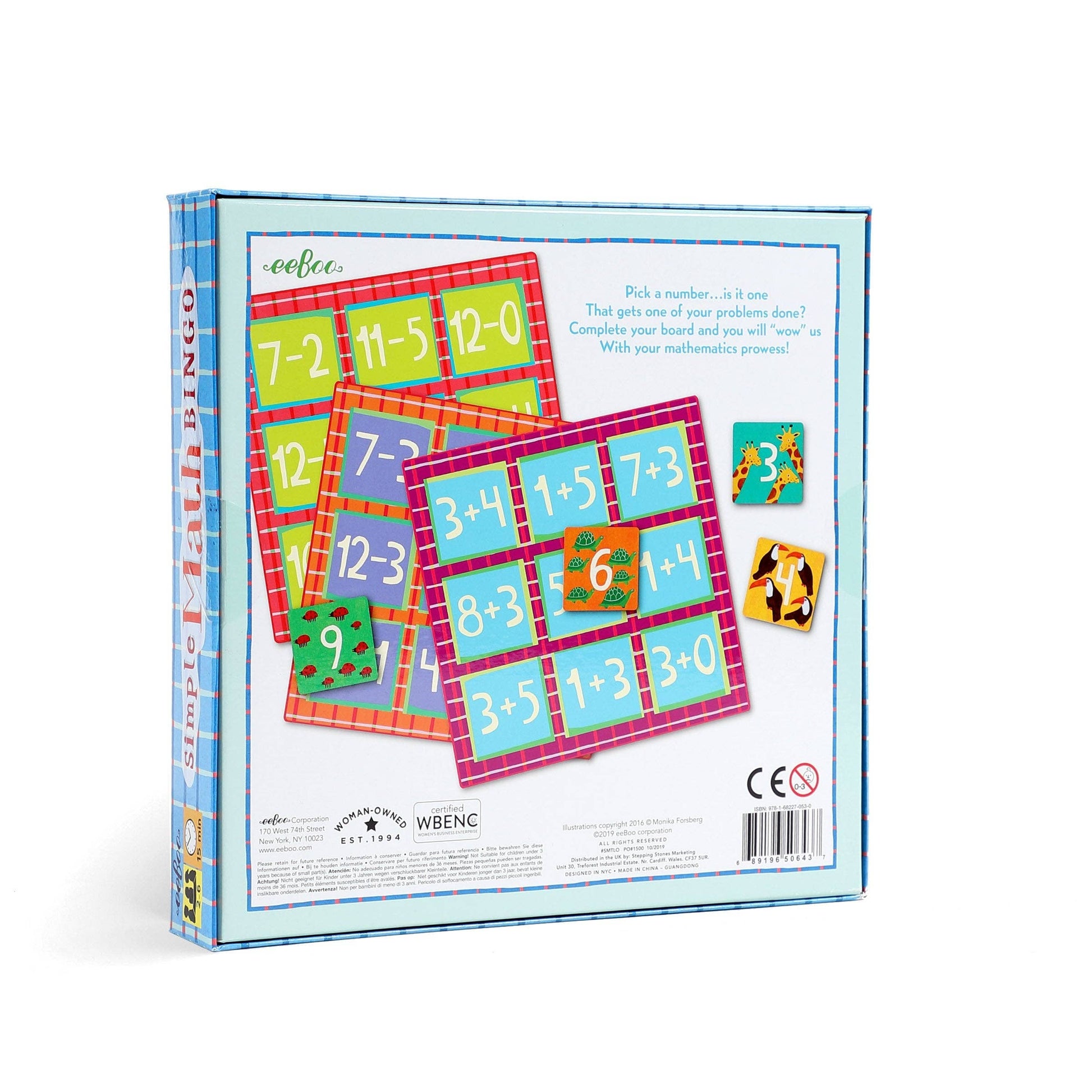 Educational math game packaging with colorful cards on a white background