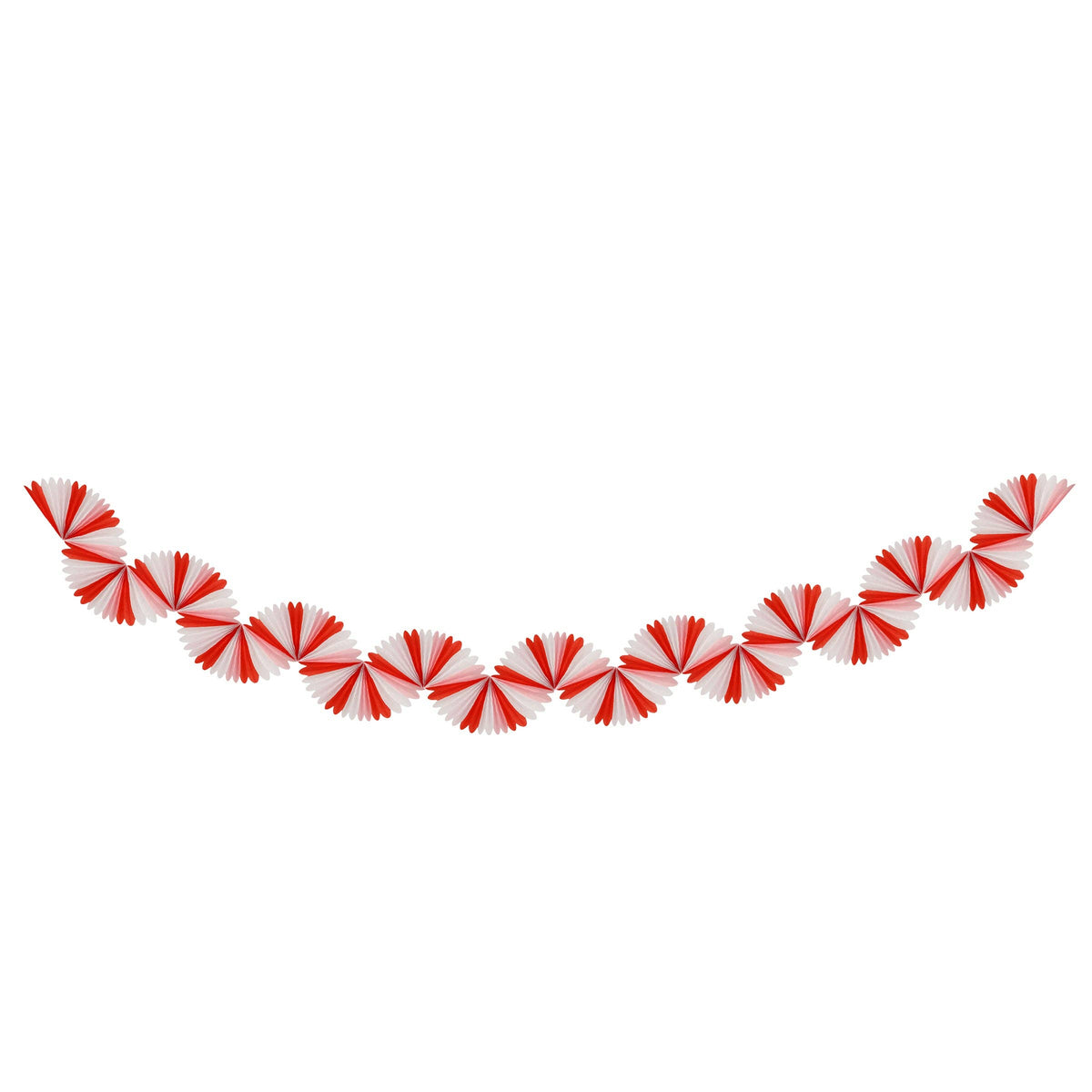 Red and white paper fan garland on a white background