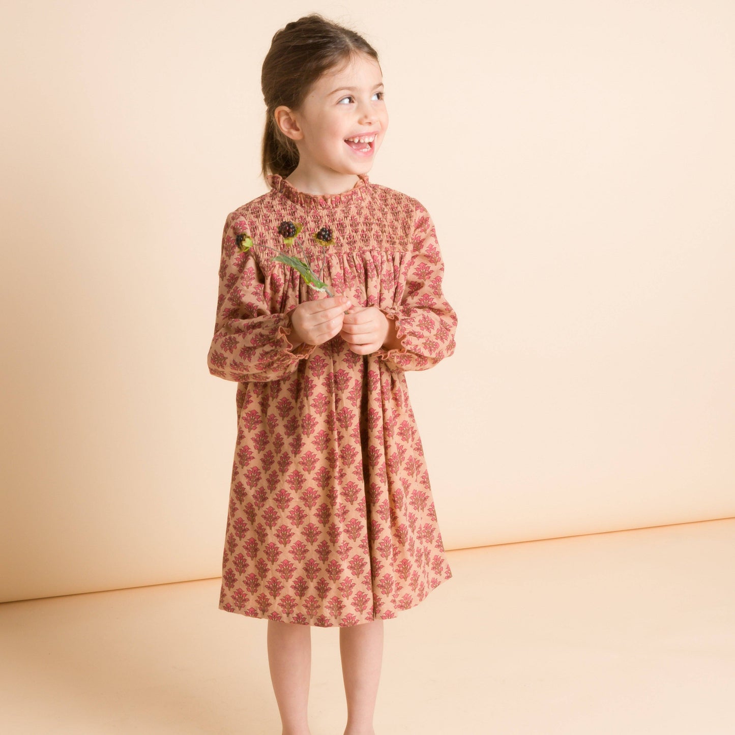 Smocked Long Sleeves Dress | Vintage Pink