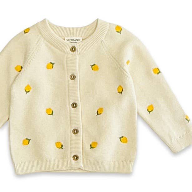 Lemon Embroidered Sweater Knit Baby Cardigan (Organic Cotton