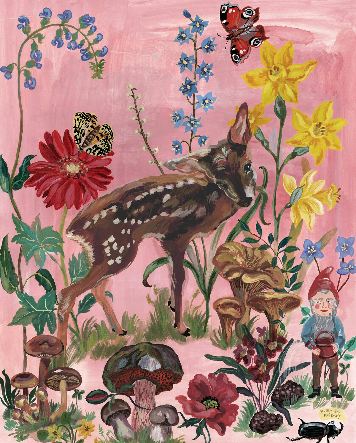 Photo of Nathalie Lete illustrated jigsaw puzzle featuring a dear, a gnome and some other flora and fauna.