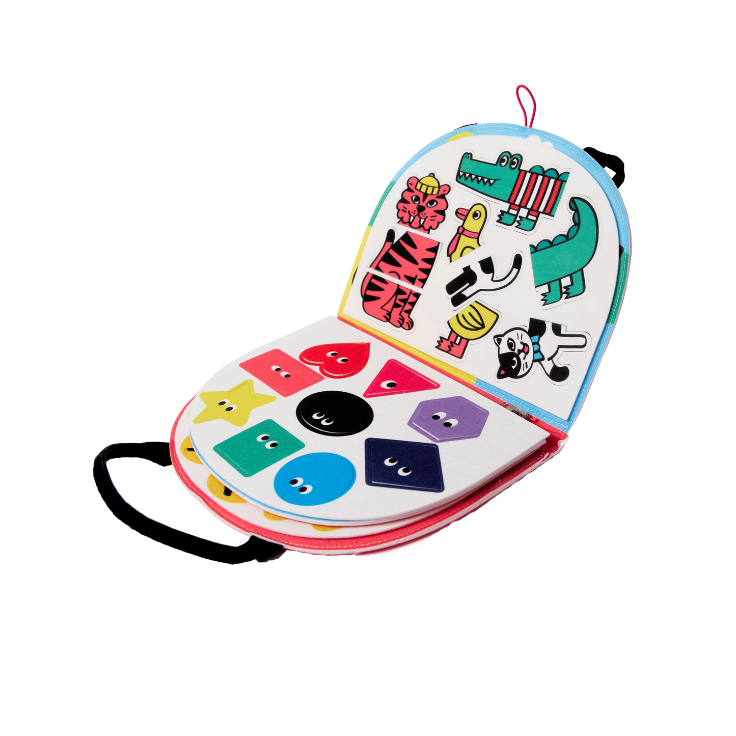 Colorful children's toy with animal illustrations on a white background