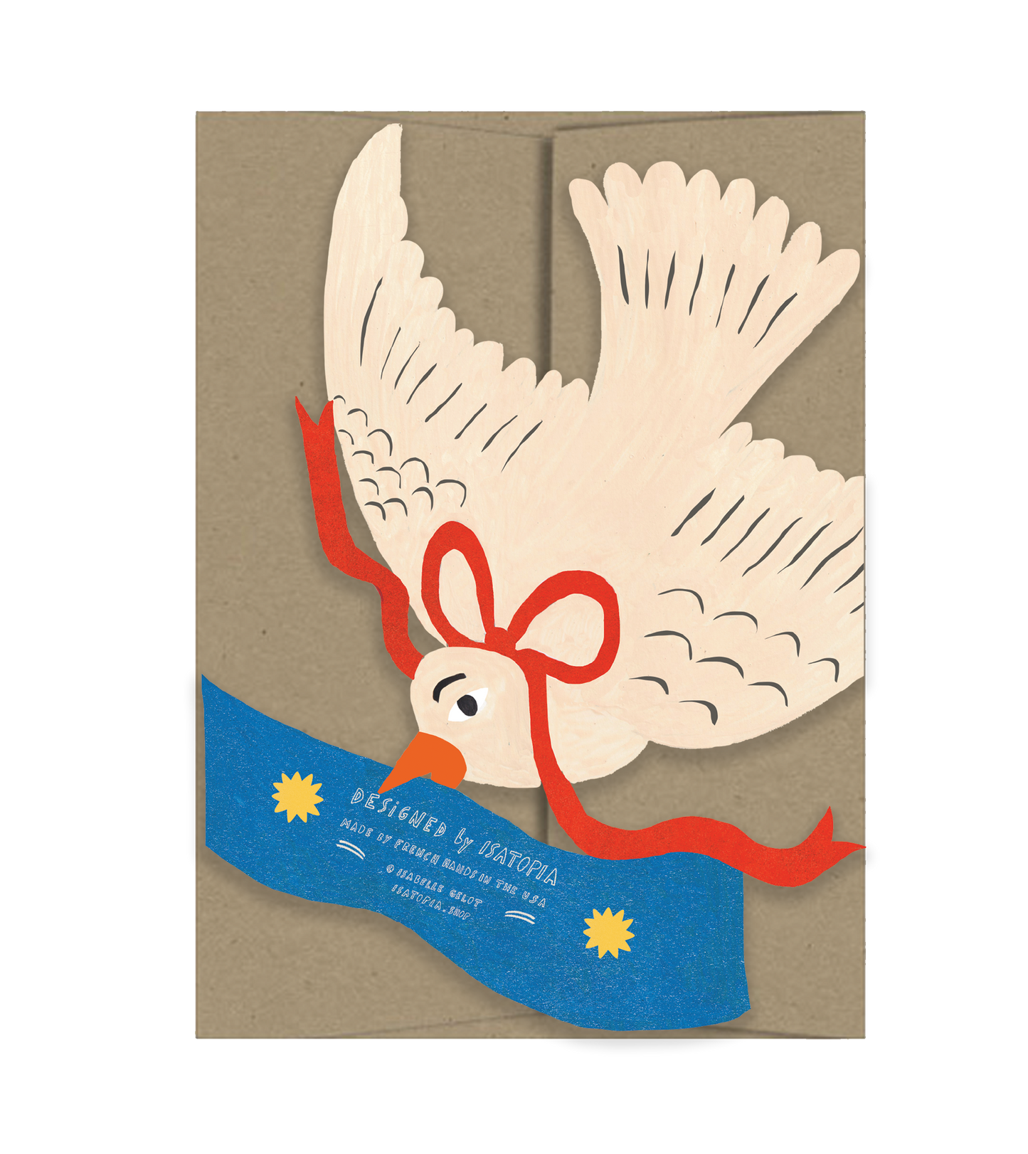 Greeting card with a cutout bird design on a brown background