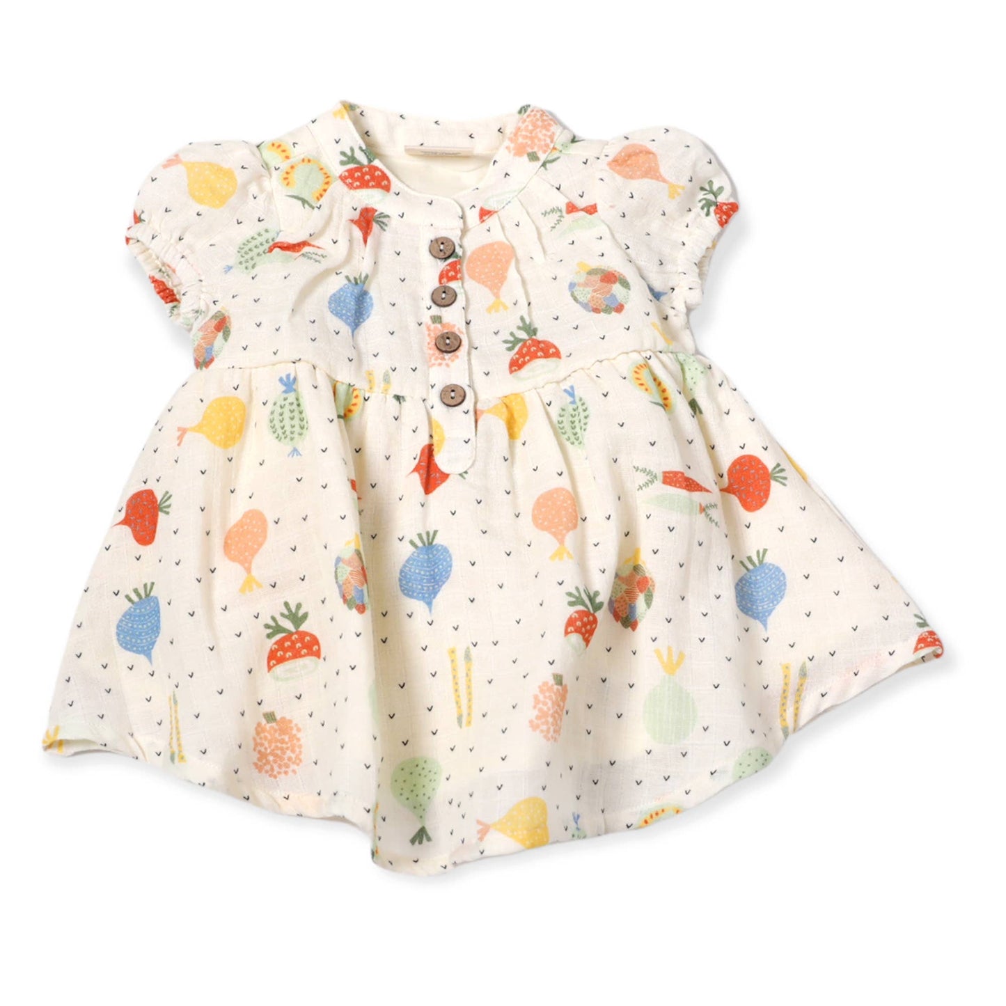 Veggie Puff Sleeve Muslin Baby Dress+Bloomer(Organic Muslin)