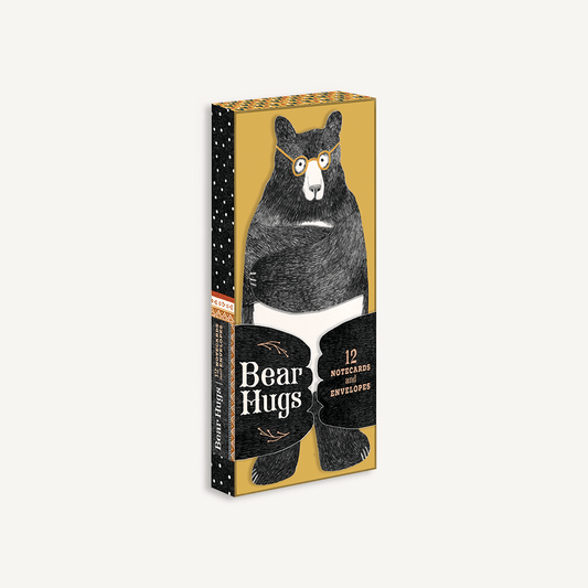 Pack of notecards with a bear illustration on a yellow background