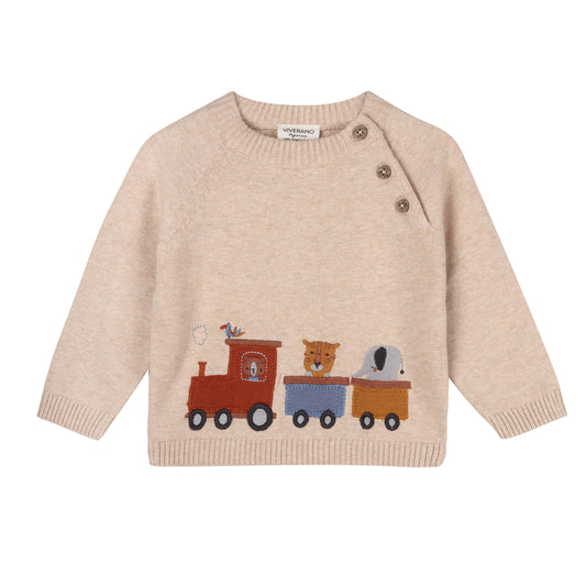 Animal Train Stripe Sweater Knit Baby Pullover -Organic