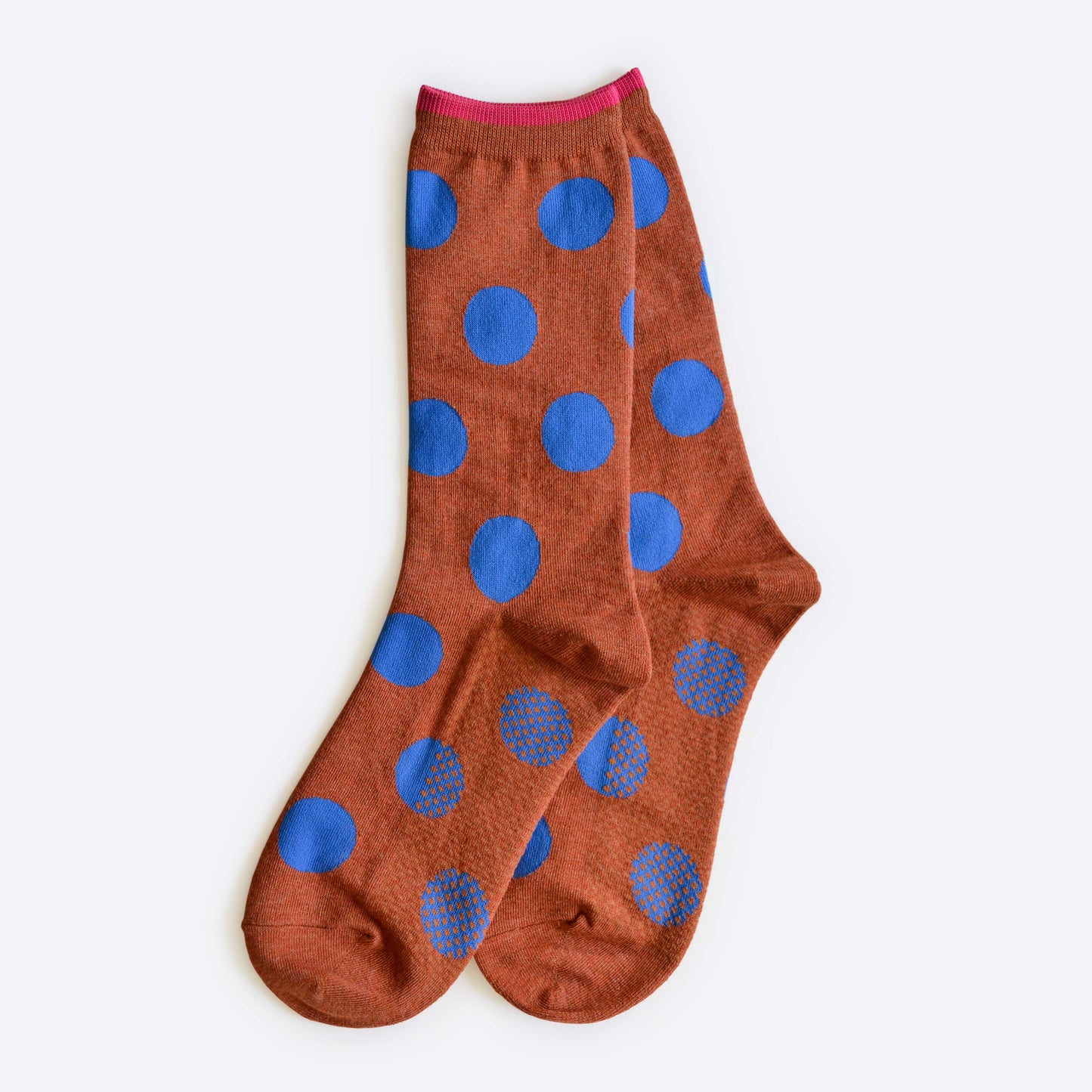 Panhandle Polka Dot Crew Socks, Brown and Blue