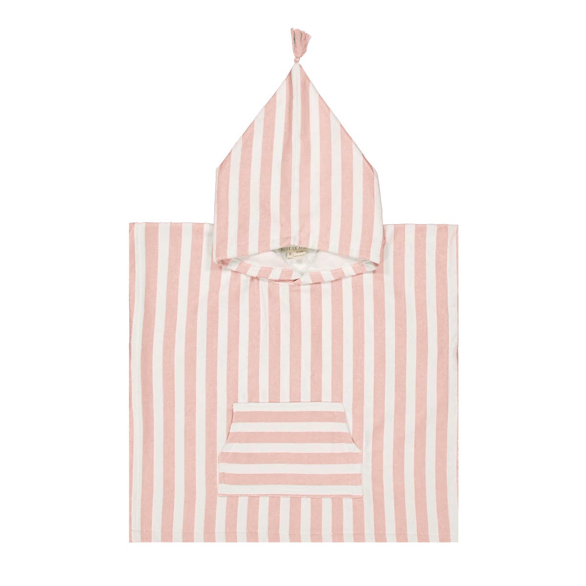 Pink and white striped hooded towel on a white background