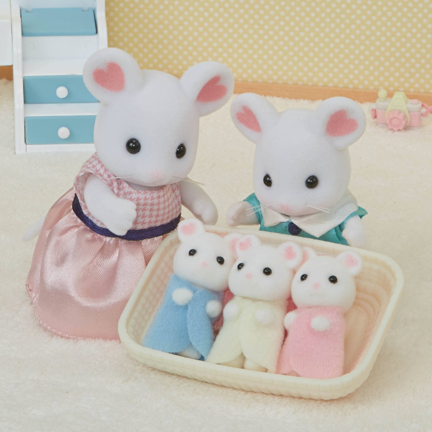 Set of 3 Doll Figures, Mouse Triplets, Collectible Toys