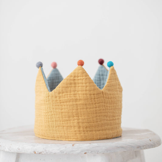 Mustard-Mint birthday crown with pompoms