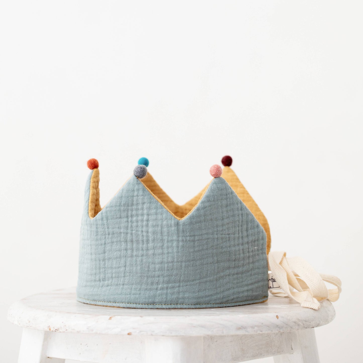 Mustard-Mint birthday crown with pompoms