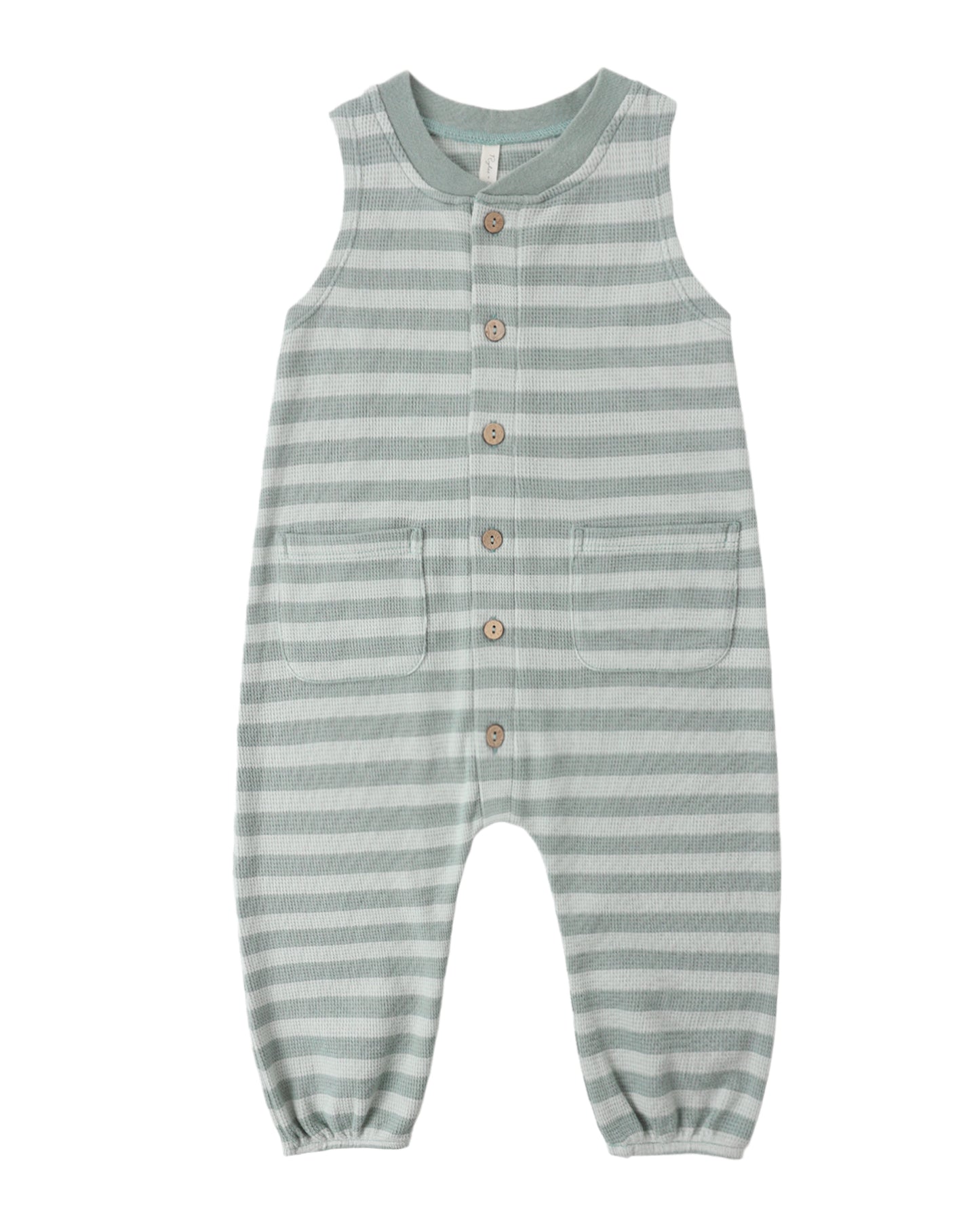 Summer Waffle Jumpsuit Sea Green Stripe