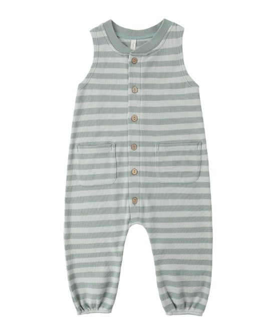 Summer Waffle Jumpsuit Sea Green Stripe