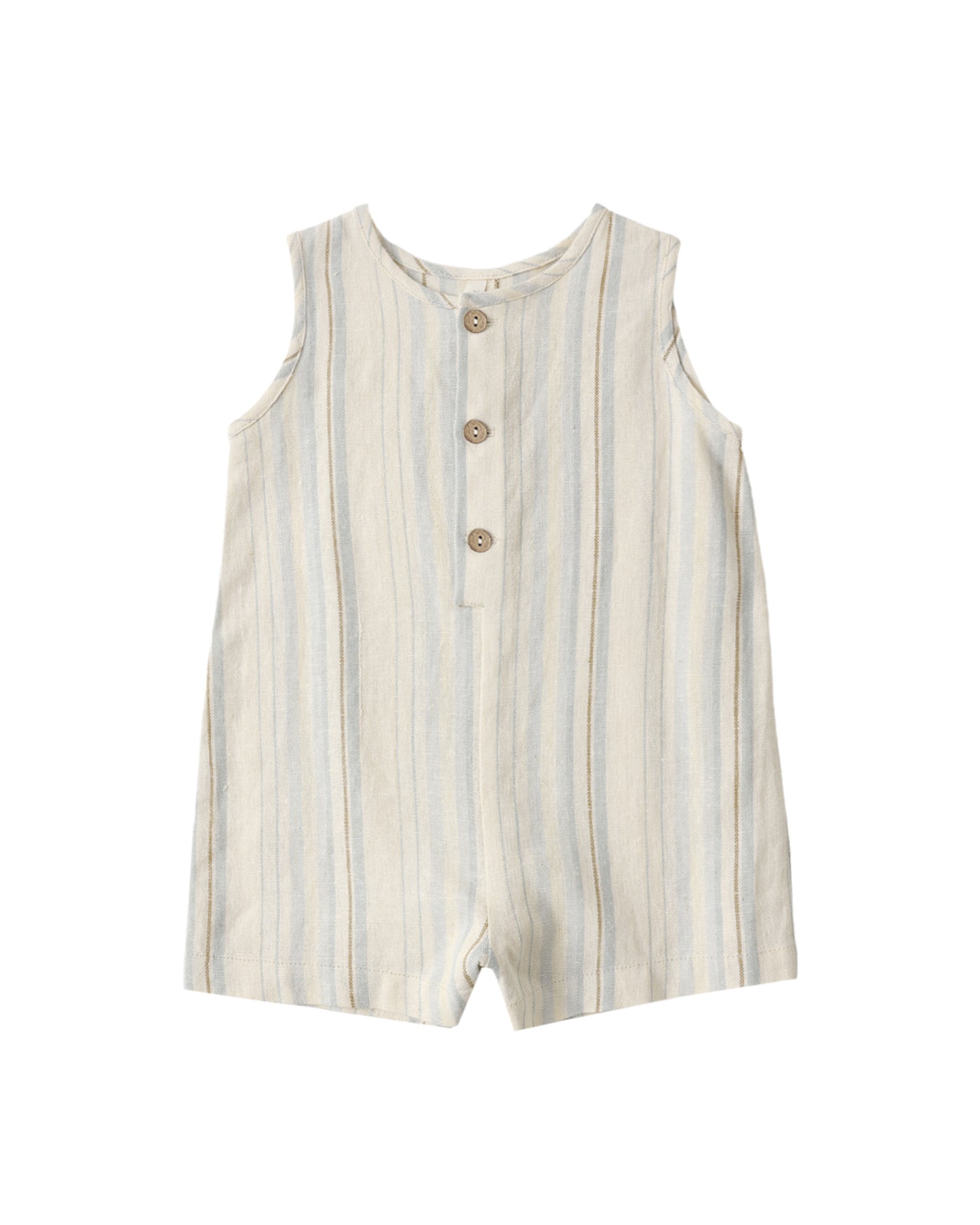 Striped romper with buttons on a white background