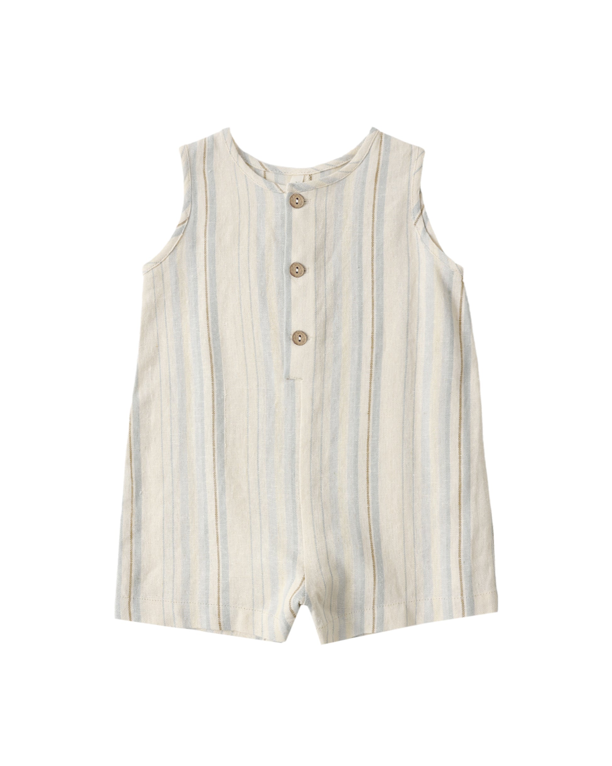 Striped romper with buttons on a white background