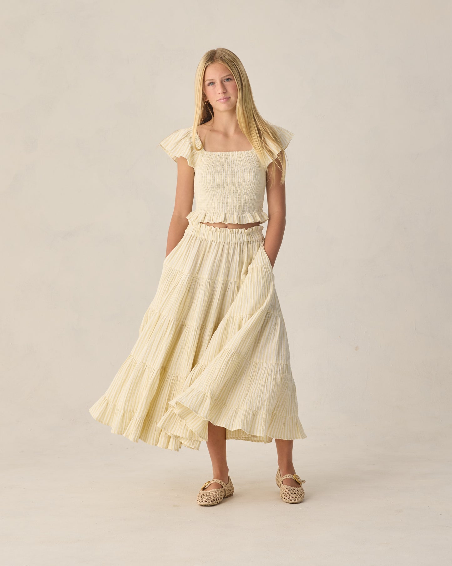 Teen Ruffle Tiered Maxi Skirt - Citron Stripe